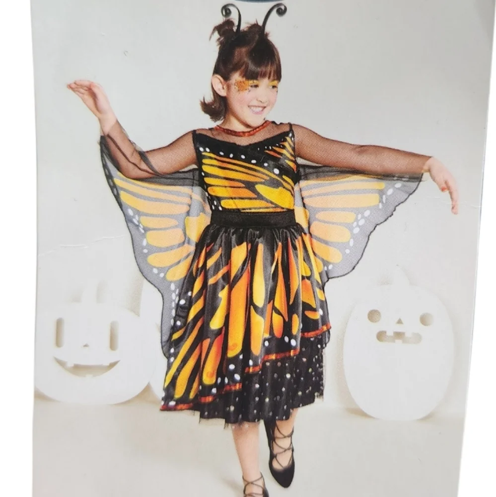 Kids Monarch Butterfly Costume Dress - Black & Orange